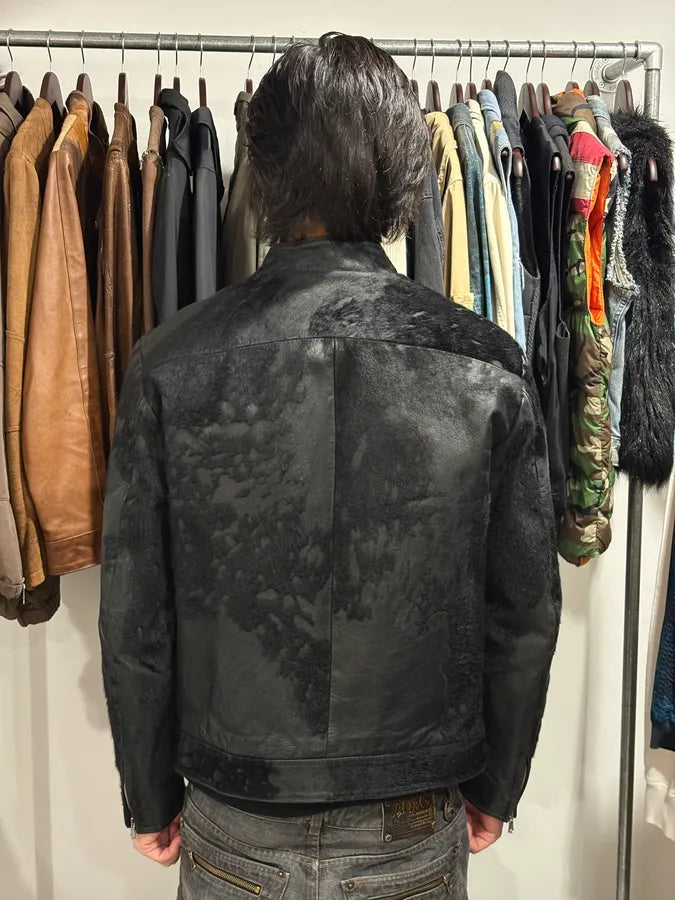 2000s Italian Black Pony Hair Leather Jacket UkxOIGX 2