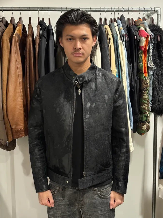 2000s Italian Black Pony Hair Leather Jacket UkxOIGX 1