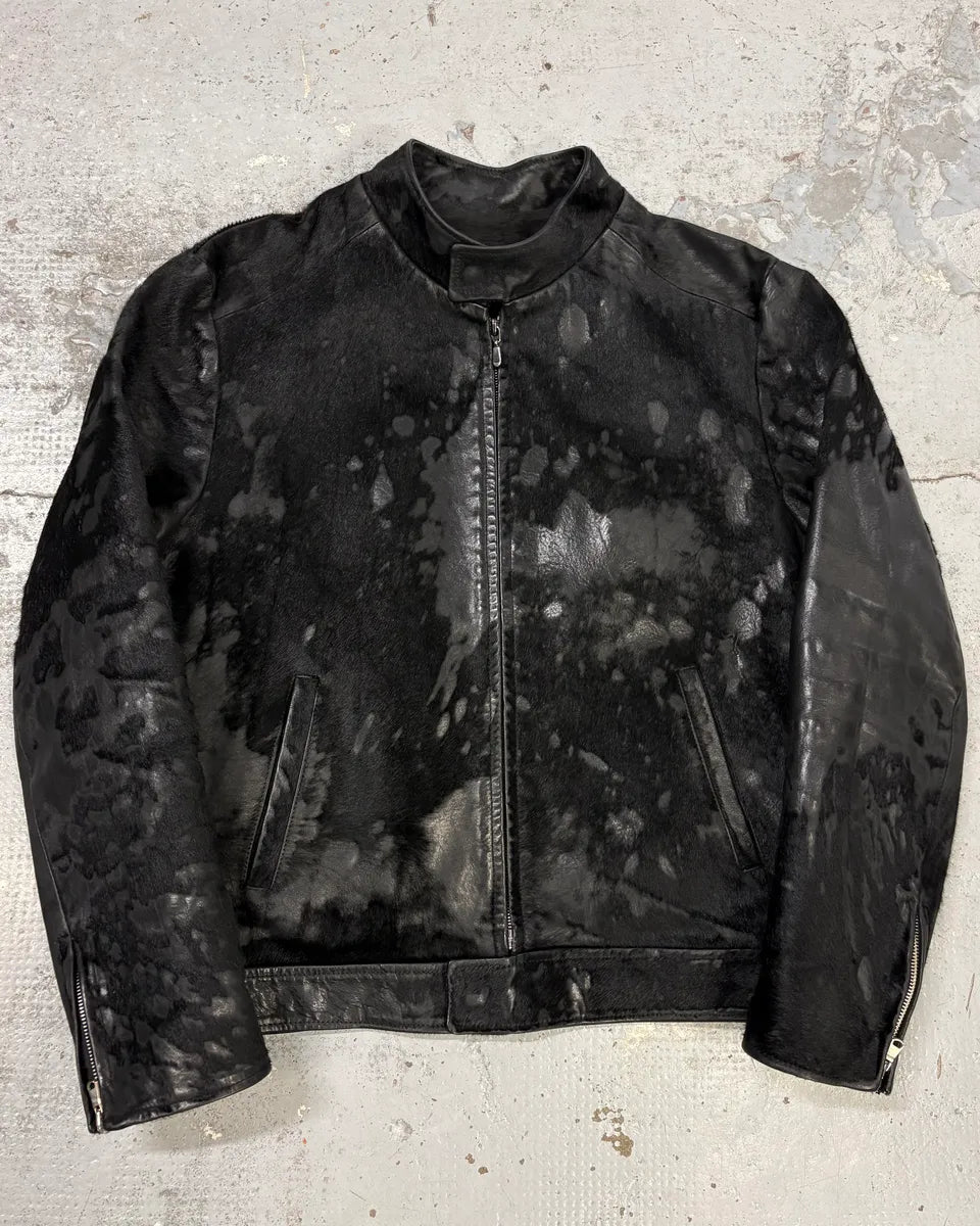 2000s Italian Black Pony Hair Leather Jacket UkxOIGX 0