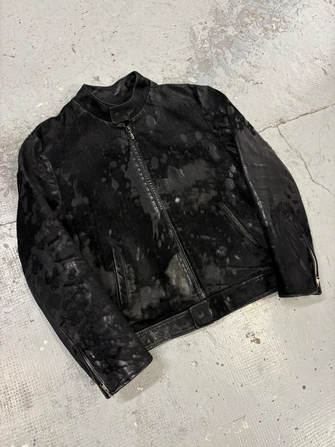2000s Italian Black Pony Hair Leather Jacket UkxOIGX 3
