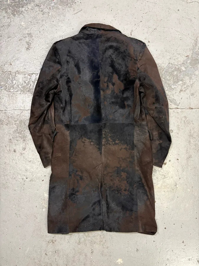 2000s Vintage Brown & Black Pony Hair Leather Destructured Long Coat XHGWElP 4