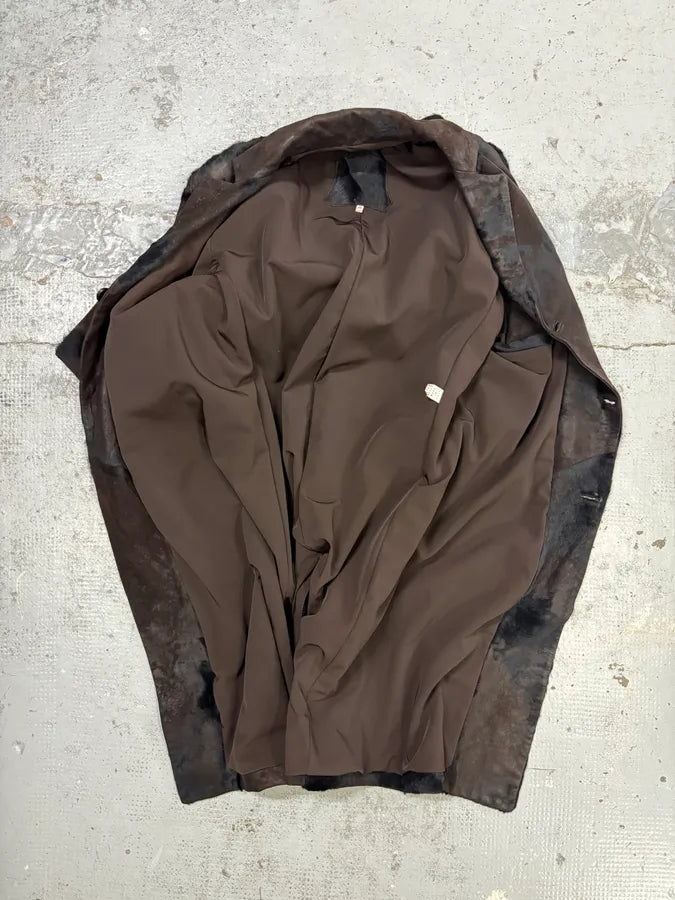 2000s Vintage Brown & Black Pony Hair Leather Destructured Long Coat XHGWElP 6