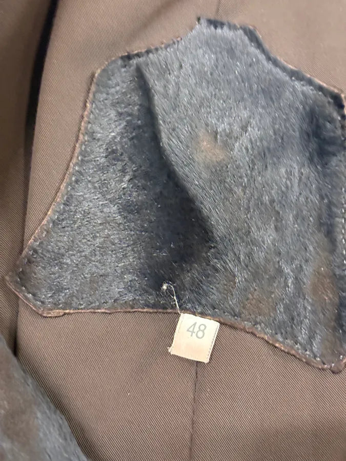 2000s Vintage Brown & Black Pony Hair Leather Destructured Long Coat XHGWElP 7