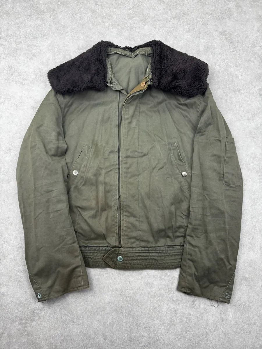 1950s French Khaki Aviator Shearling Jacket wTgmqFO 0