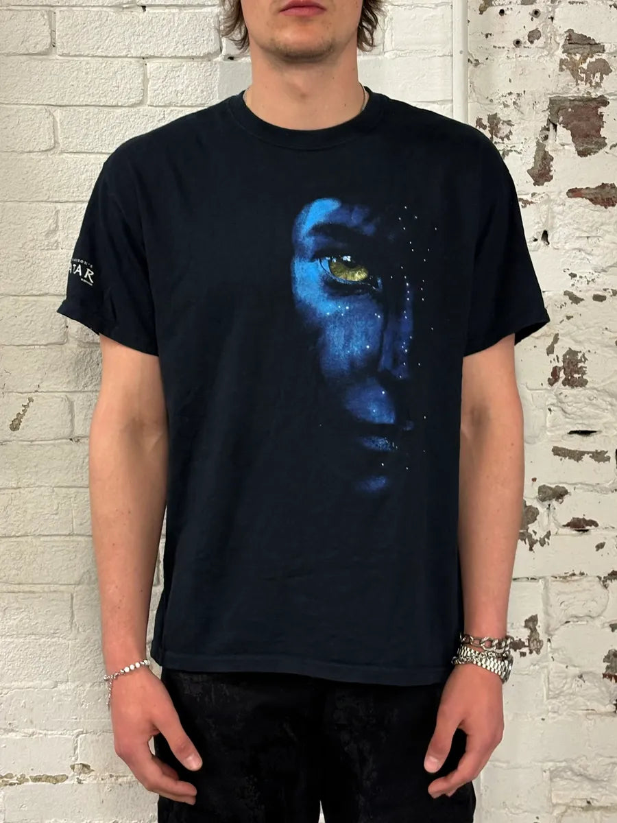 2010s Avatar Navi Blue Face Vintage Black T-Shirt OzVARon 1