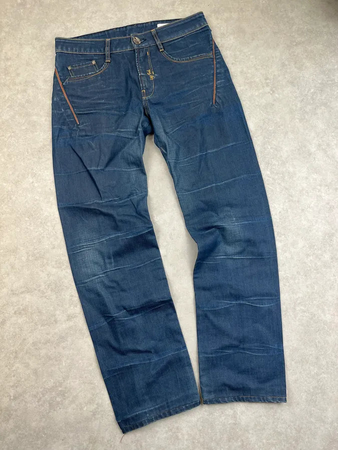 2000s End Navy Plissed Denim Jeans UqOBxWt 4