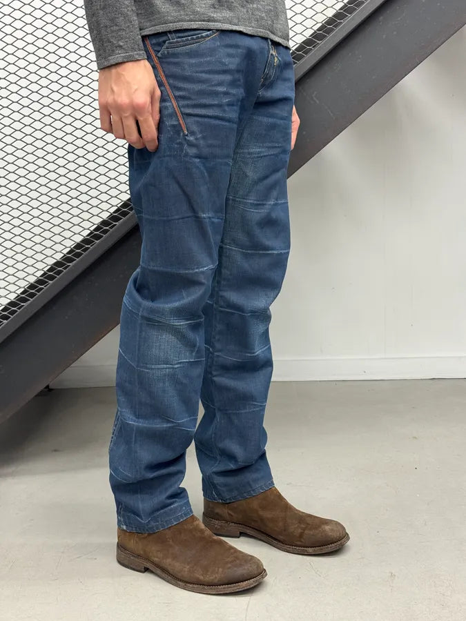 2000s End Navy Plissed Denim Jeans UqOBxWt 1