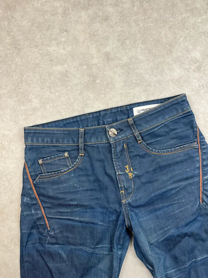2000s End Navy Plissed Denim Jeans UqOBxWt 5