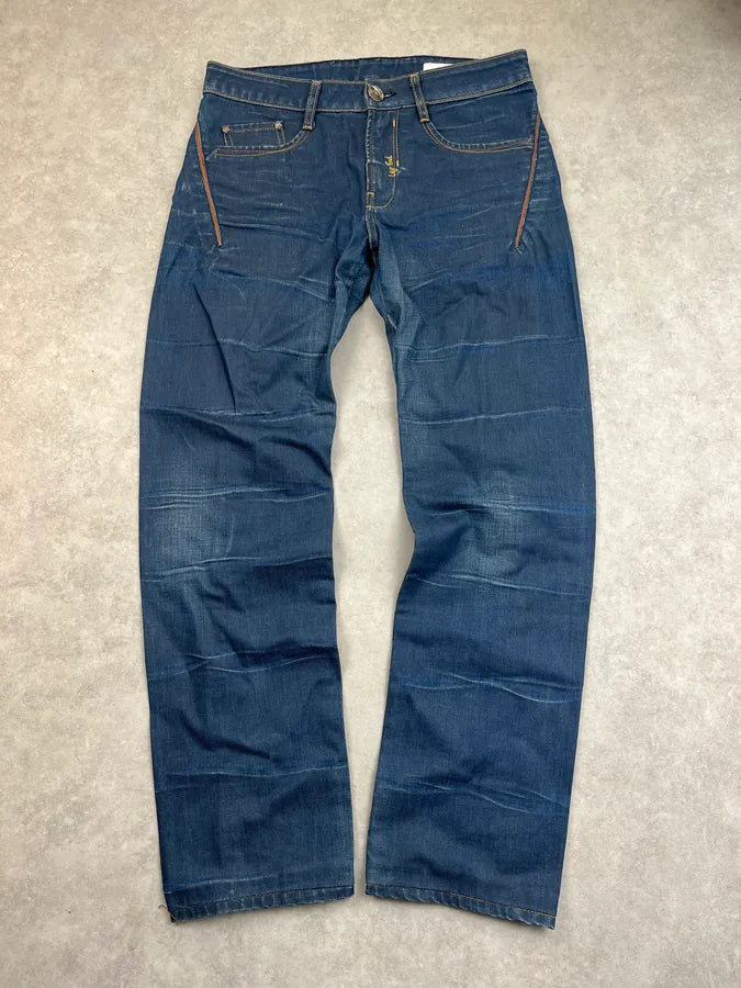 2000s End Navy Plissed Denim Jeans UqOBxWt 0