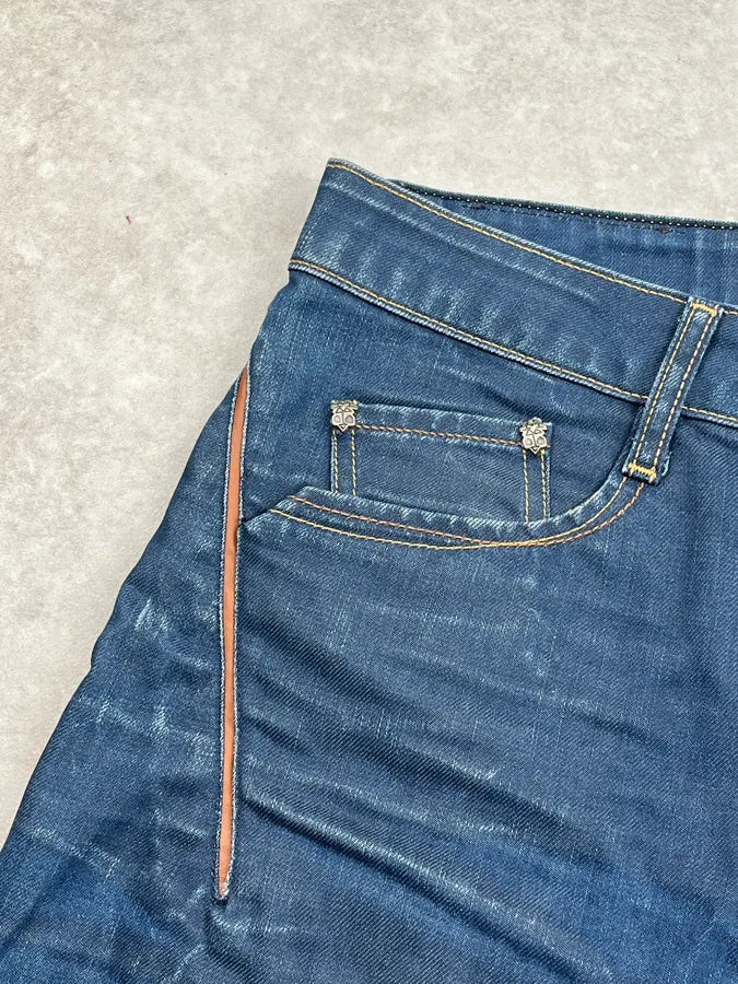 2000s End Navy Plissed Denim Jeans UqOBxWt 12