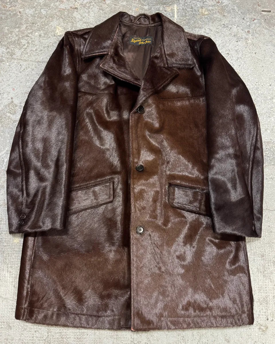 2000s Vintage Pony Hair Brown Long Jacket BtdFkIl 2
