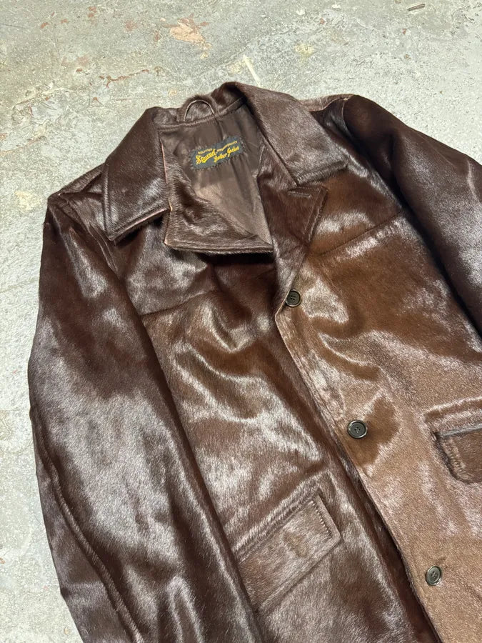 2000s Vintage Pony Hair Brown Long Jacket BtdFkIl 9