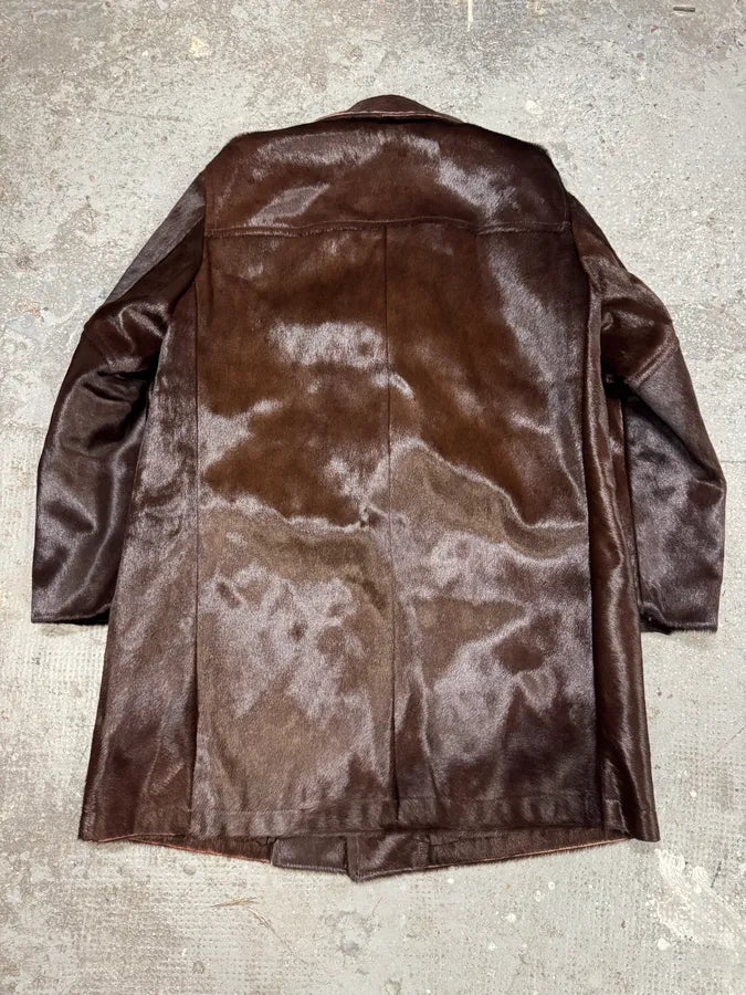 2000s Vintage Pony Hair Brown Long Jacket BtdFkIl 3