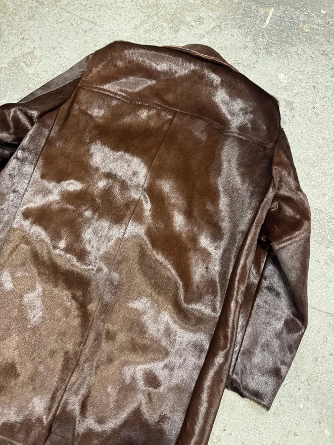 2000s Vintage Pony Hair Brown Long Jacket BtdFkIl 4