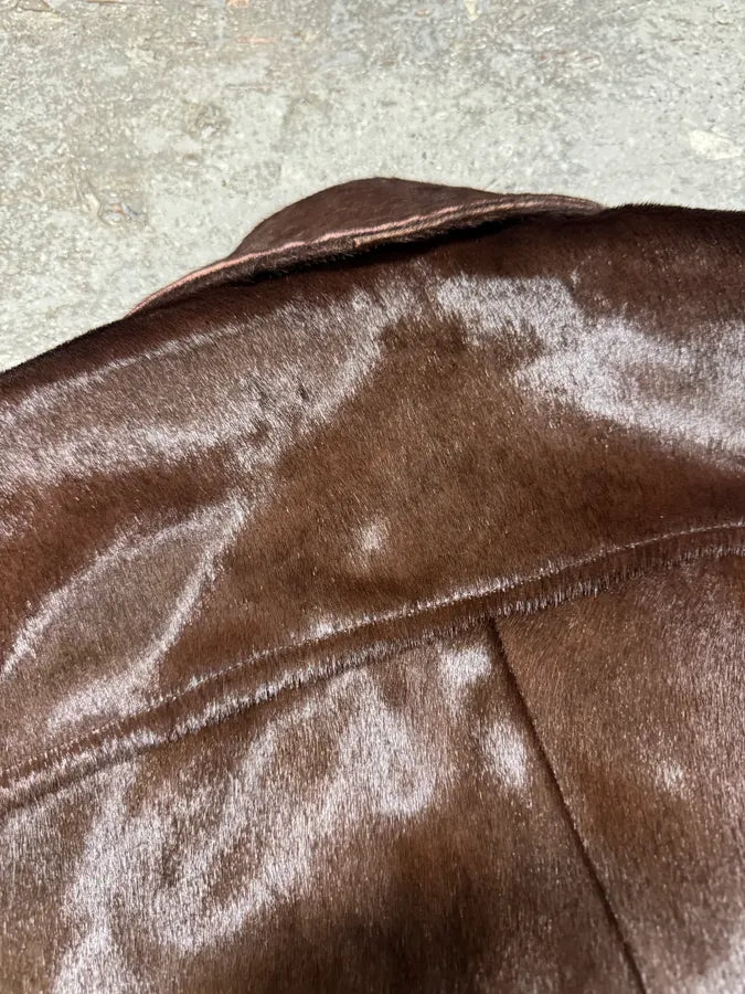 2000s Vintage Pony Hair Brown Long Jacket BtdFkIl 5