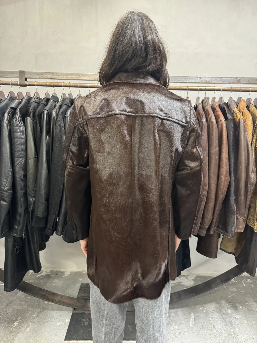 2000s Vintage Pony Hair Brown Long Jacket BtdFkIl 1