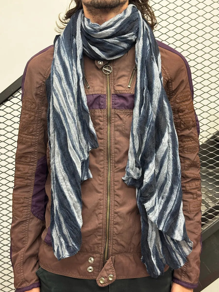 2000s Vintage Blue Tones Soft Linen Turban Scarf UuLomDo 0