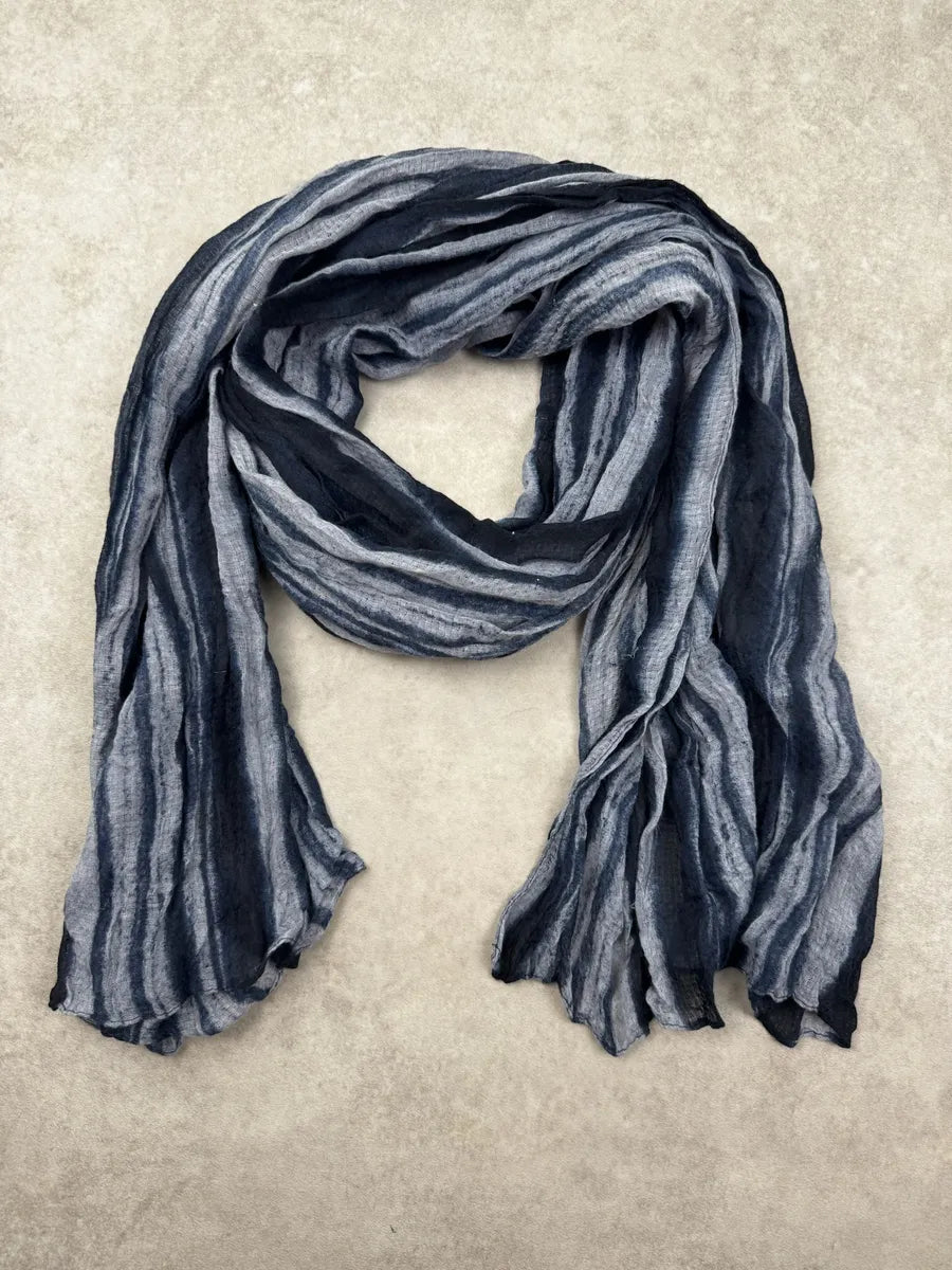 2000s Vintage Blue Tones Soft Linen Turban Scarf UuLomDo 1