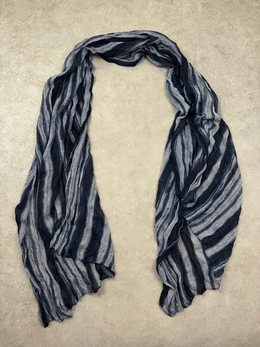 2000s Vintage Blue Tones Soft Linen Turban Scarf UuLomDo 3