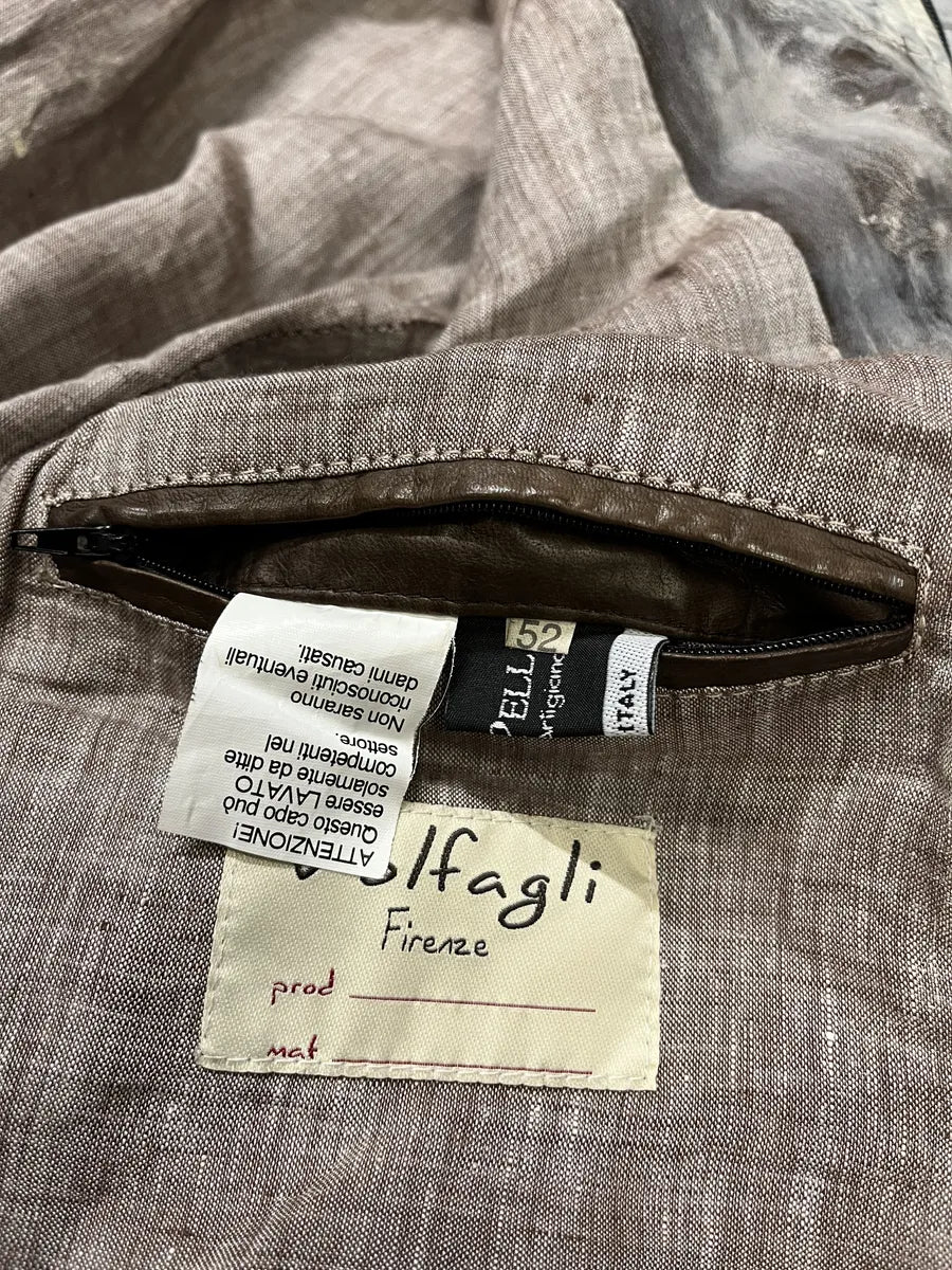 2000s Volfagli Brown & White Bleached Effect Biker Leather Jacket cEBxYhw 6