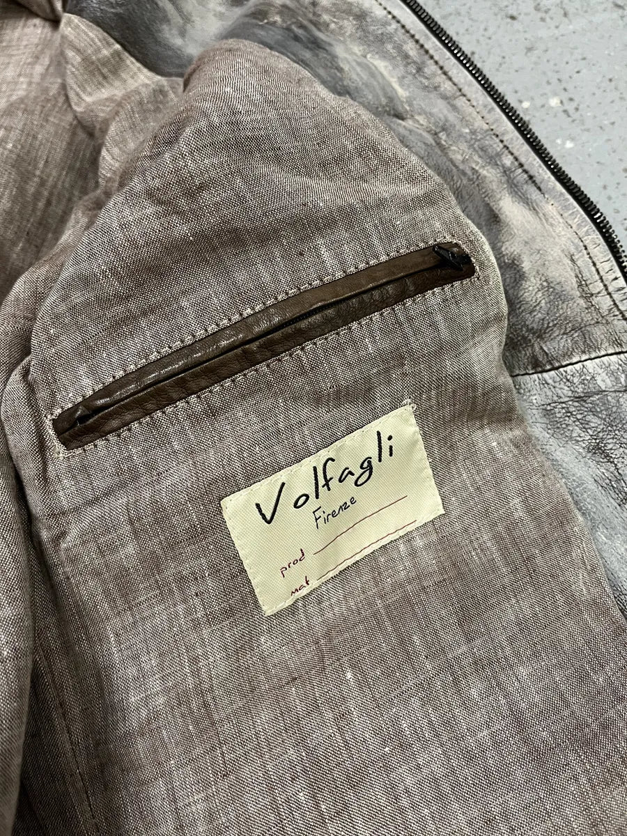 2000s Volfagli Brown & White Bleached Effect Biker Leather Jacket cEBxYhw 7