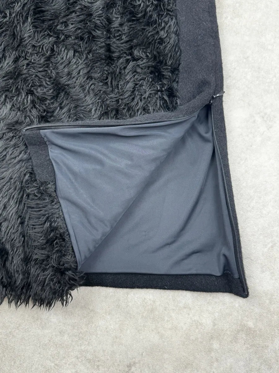 2000s Yohji Yamamoto Sample Black Hybrid Faux Fur Mohair Tank Top qGVFVXp 7