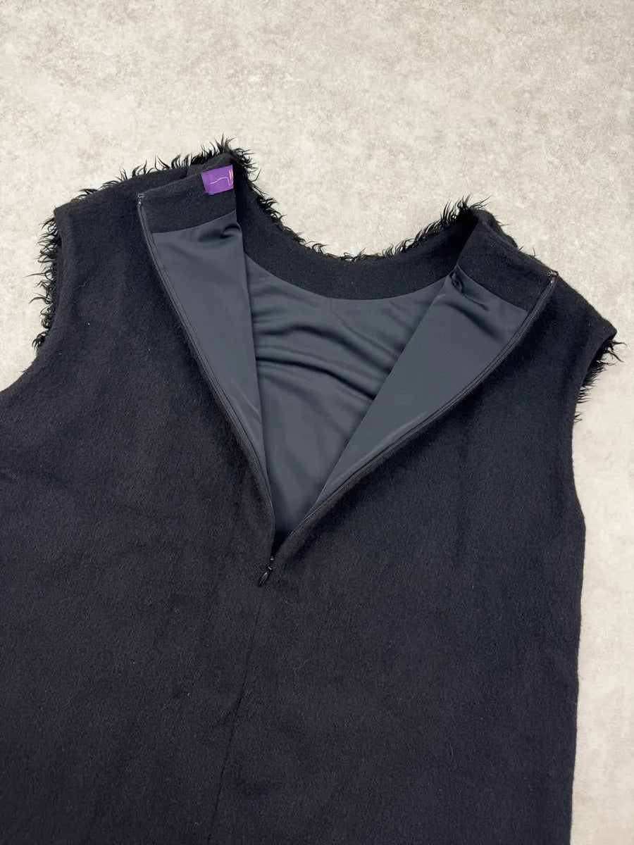 2000s Yohji Yamamoto Sample Black Hybrid Faux Fur Mohair Tank Top qGVFVXp 6