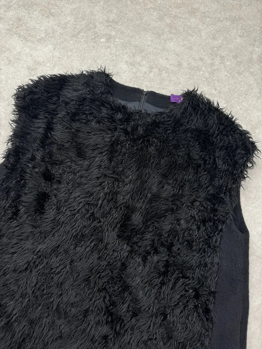 2000s Yohji Yamamoto Sample Black Hybrid Faux Fur Mohair Tank Top qGVFVXp 3