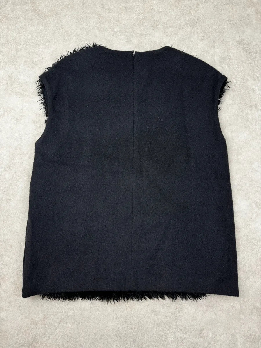 2000s Yohji Yamamoto Sample Black Hybrid Faux Fur Mohair Tank Top qGVFVXp 4