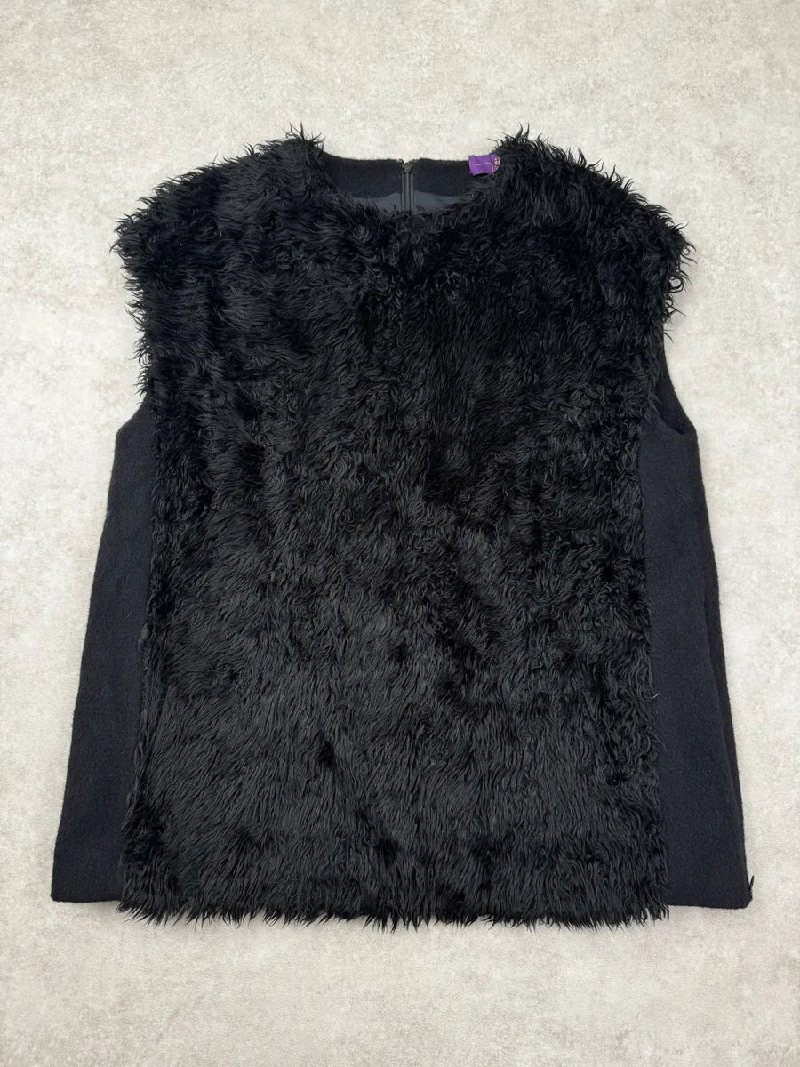 2000s Yohji Yamamoto Sample Black Hybrid Faux Fur Mohair Tank Top qGVFVXp 0