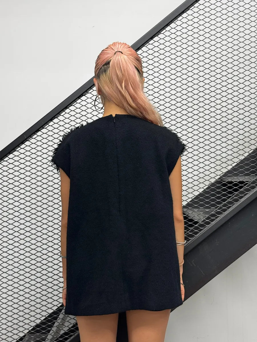 2000s Yohji Yamamoto Sample Black Hybrid Faux Fur Mohair Tank Top qGVFVXp 2