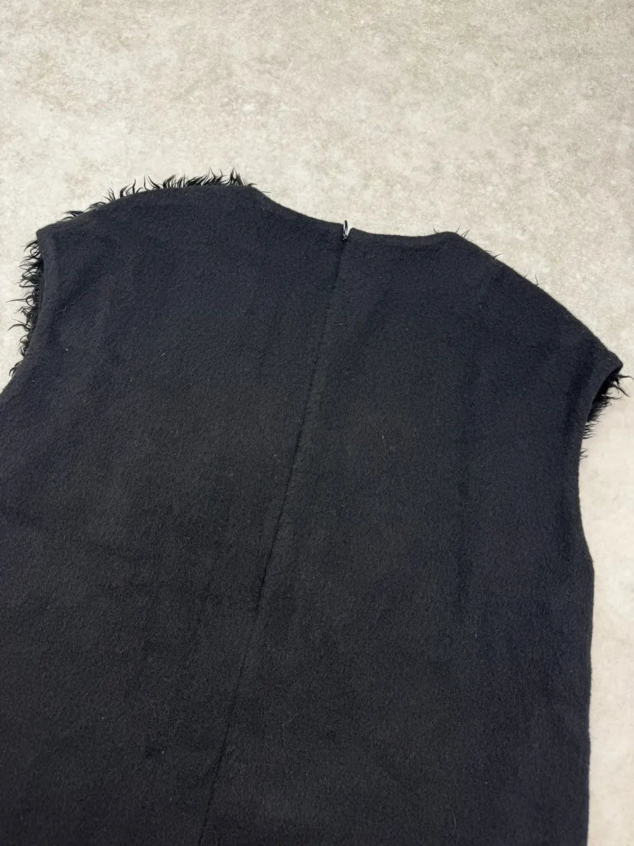 2000s Yohji Yamamoto Sample Black Hybrid Faux Fur Mohair Tank Top qGVFVXp 5