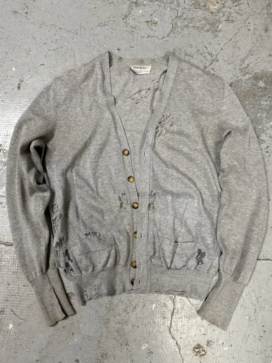 2000s Yves Saint Laurent Apocalyptic Destroyed Grey Cardigan BwOdrae 0
