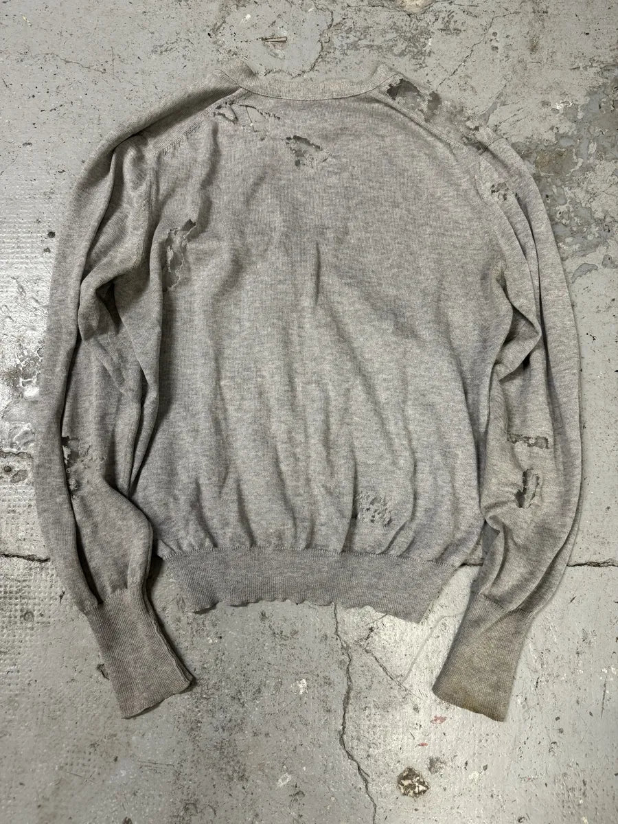 2000s Yves Saint Laurent Apocalyptic Destroyed Grey Cardigan BwOdrae 1
