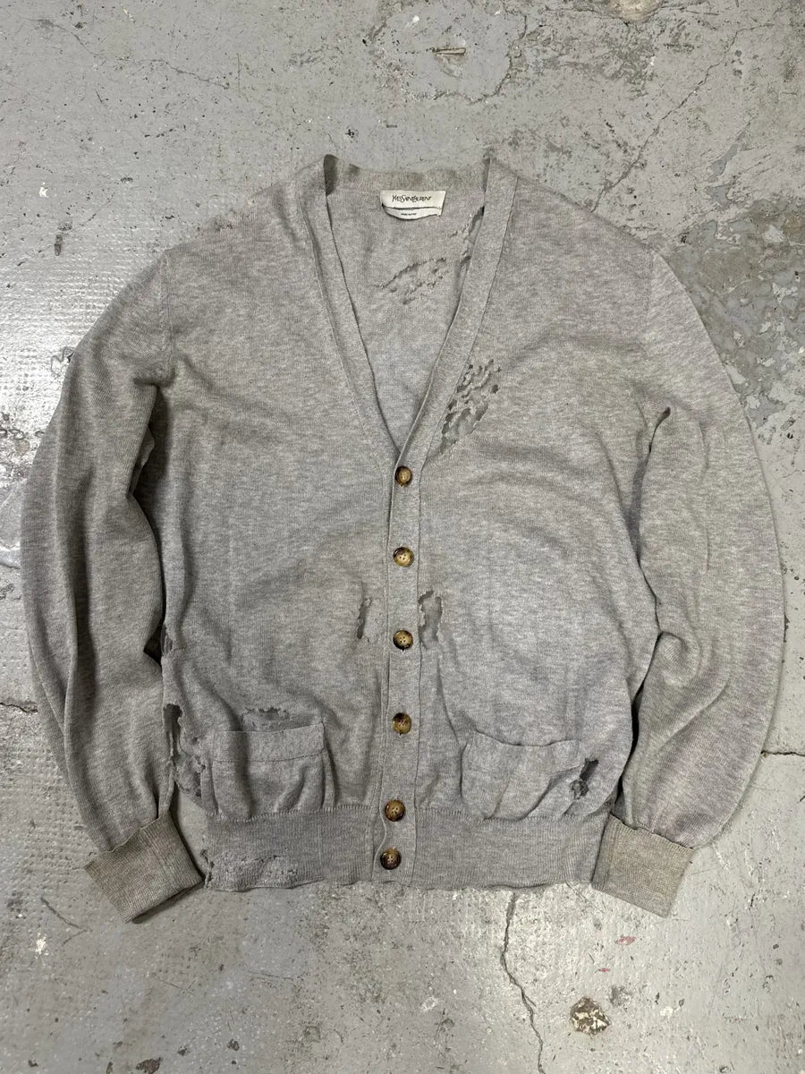 2000s Yves Saint Laurent Apocalyptic Destroyed Grey Cardigan BwOdrae 6