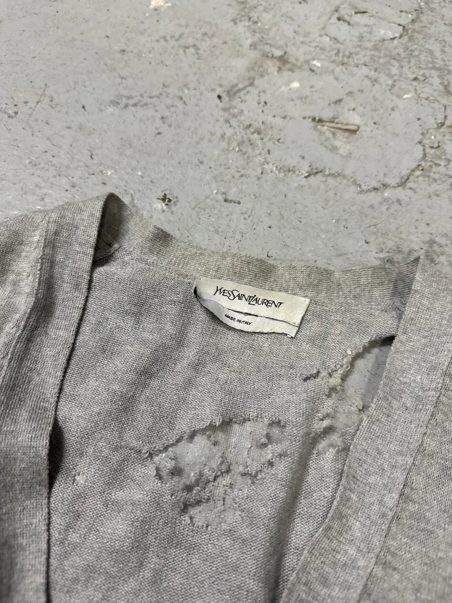 2000s Yves Saint Laurent Apocalyptic Destroyed Grey Cardigan BwOdrae 7