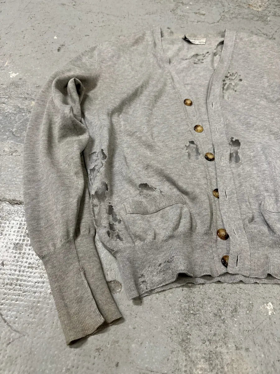 2000s Yves Saint Laurent Apocalyptic Destroyed Grey Cardigan BwOdrae 9