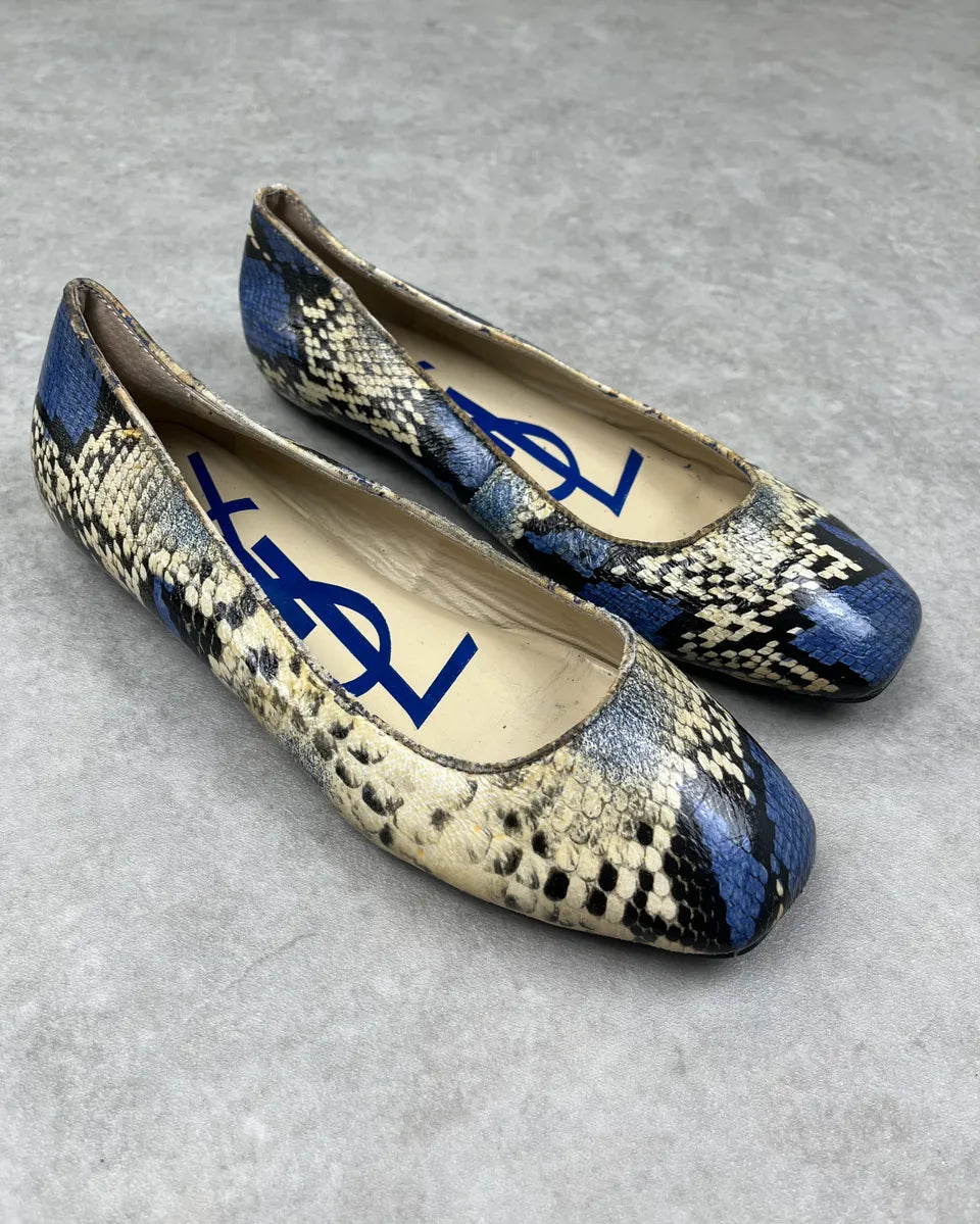 2000s Yves Saint Laurent Beige & Blue Python Print Ballet Flats  MHmUgqH 3