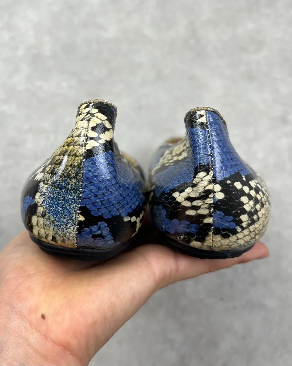 2000s Yves Saint Laurent Beige & Blue Python Print Ballet Flats  MHmUgqH 4