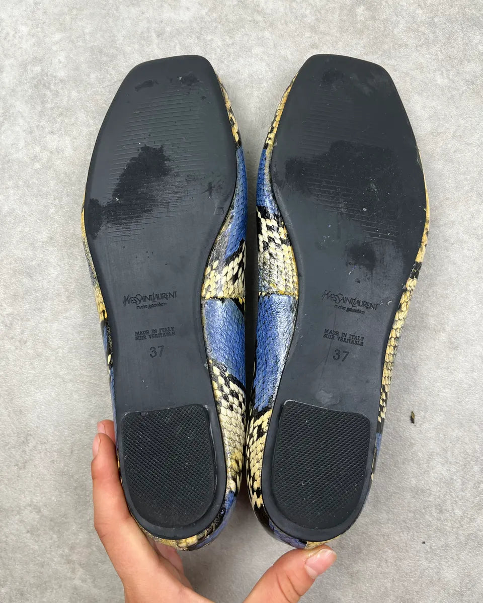 2000s Yves Saint Laurent Beige & Blue Python Print Ballet Flats  MHmUgqH 5