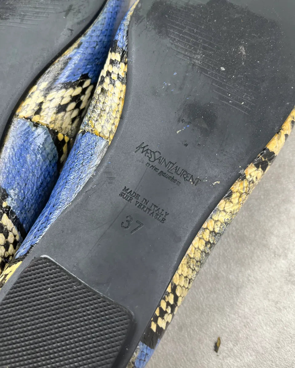 2000s Yves Saint Laurent Beige & Blue Python Print Ballet Flats  MHmUgqH 6