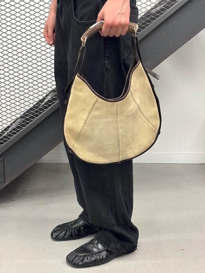 AW2002 Yves Saint Laurent Beige Leather Mombasa Horn Handle Bag oSxfydU 1