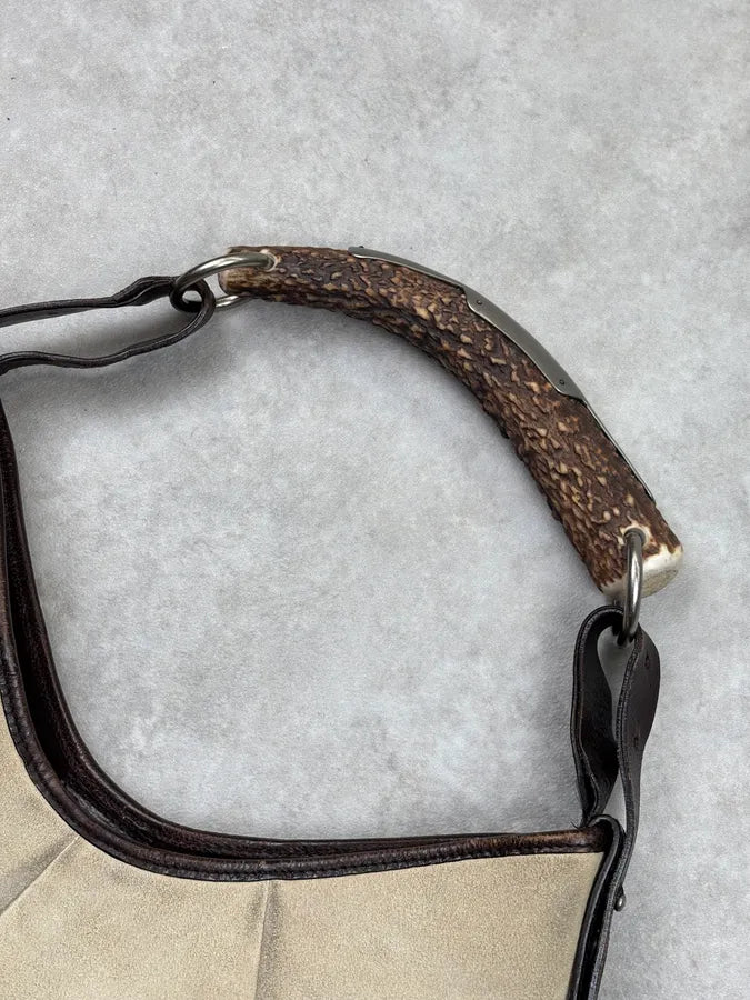 AW2002 Yves Saint Laurent Beige Leather Mombasa Horn Handle Bag oSxfydU 5