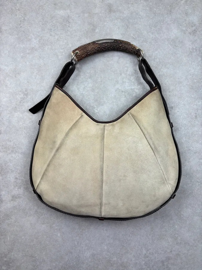 AW2002 Yves Saint Laurent Beige Leather Mombasa Horn Handle Bag oSxfydU 8