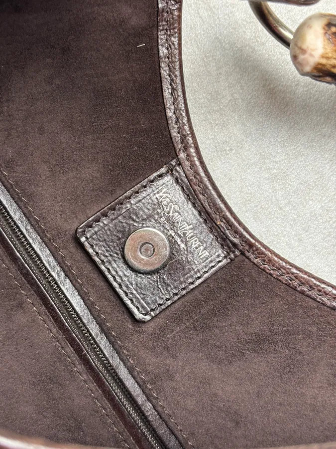 AW2002 Yves Saint Laurent Beige Leather Mombasa Horn Handle Bag oSxfydU 12