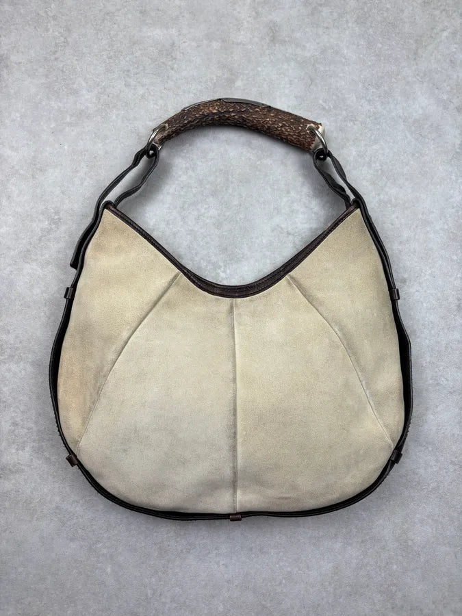 AW2002 Yves Saint Laurent Beige Leather Mombasa Horn Handle Bag oSxfydU 0