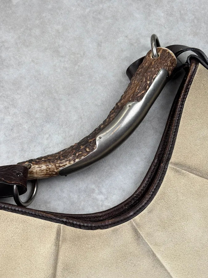 AW2002 Yves Saint Laurent Beige Leather Mombasa Horn Handle Bag oSxfydU 6