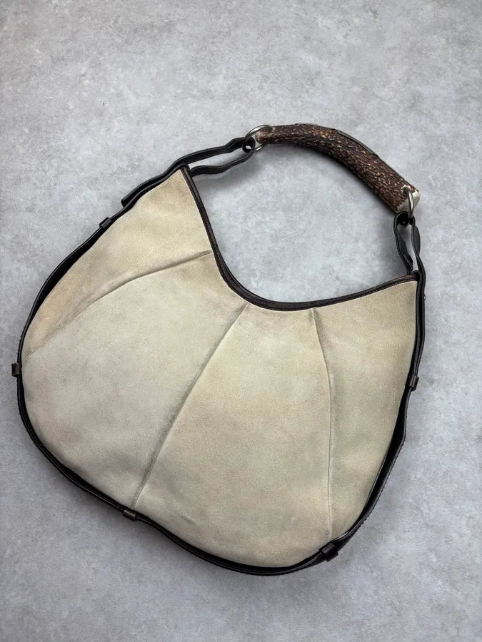 AW2002 Yves Saint Laurent Beige Leather Mombasa Horn Handle Bag oSxfydU 3