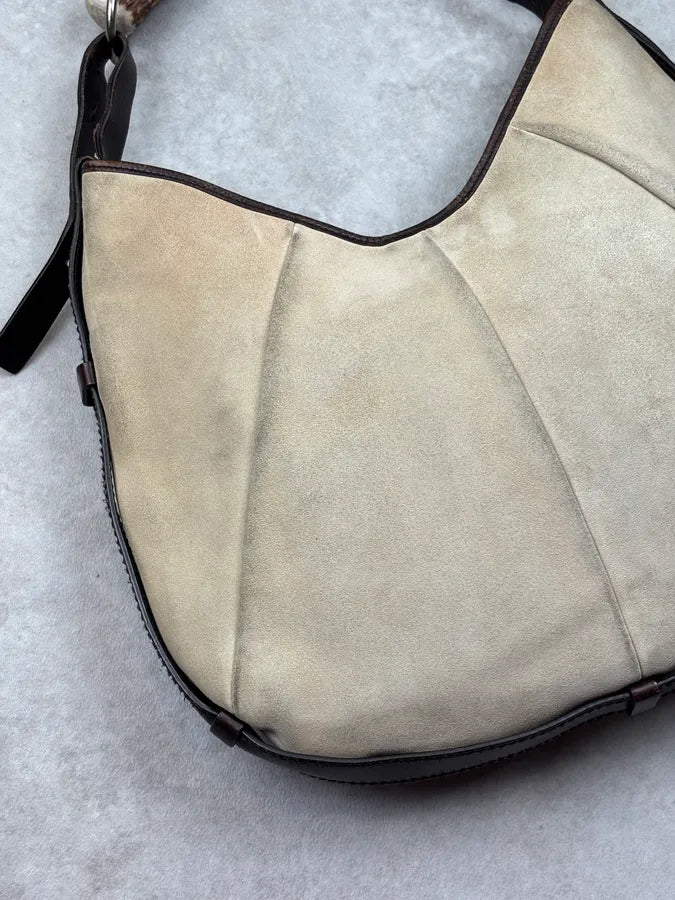 AW2002 Yves Saint Laurent Beige Leather Mombasa Horn Handle Bag oSxfydU 7