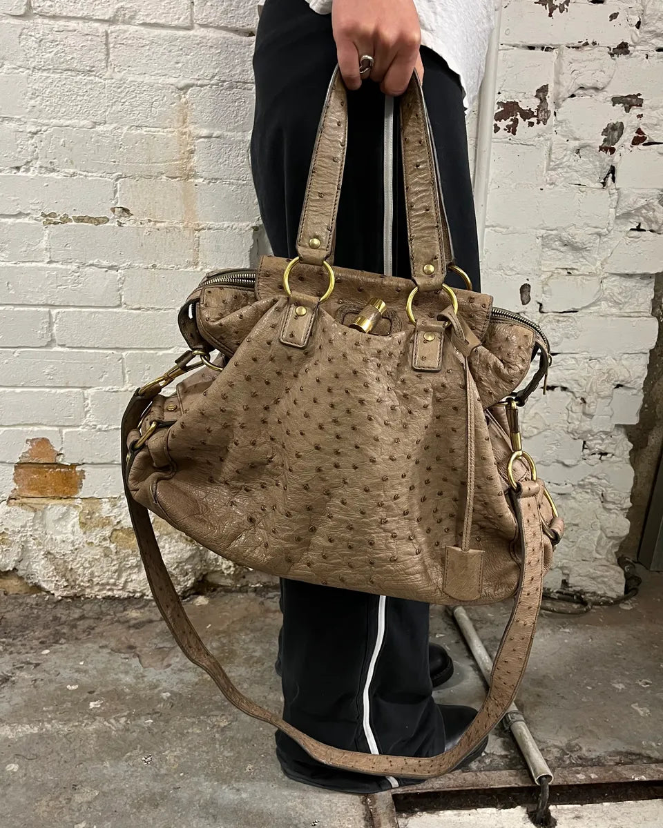 2000s Yves Saint Laurent Beige Ostrich Leather Handle Bag OVmvIAs 1